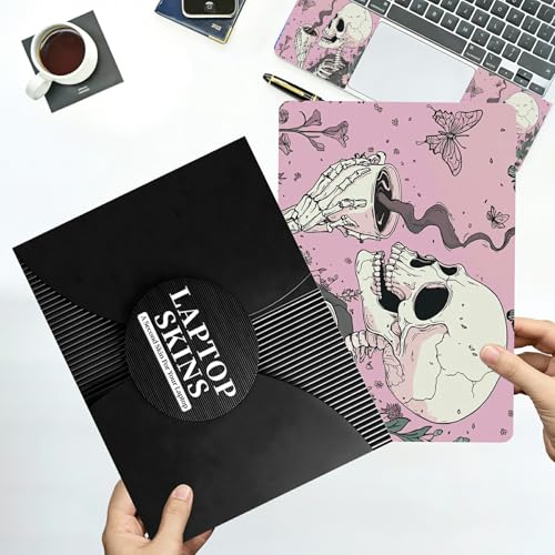Universal Laptop Skin Sticker with 2 Wrist Pad Decals, 3-Piece Removable Vinyl Laptop Cover, Pink Skull Coffee Waterproof Anti-Scratch, Easy-Trim Fit for 13.3" 14" 15.6" Laptops - color: Pink Skull Coffee