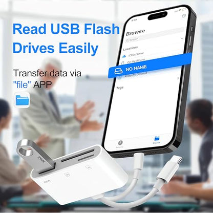 SD Card Reader for iPhone iPad Mac, Digital Camera Adapter to iPhone Lightning & USB C Dual Connector, Trail Camera Memory Card Viewer with SD/Micro SD/USB-A 3 Slot, No App Plug and Play - size: 3 Slot