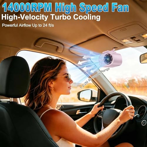 Car Clip On Fan,Portable Cooling Fan for Car with LED Display,360° Rotating Mini Fan,199 Speed Settings,USB Rechargeable 1500mAh Backseat Fan for Cars Without AC, Stroller,Office, Camping - color: Purple