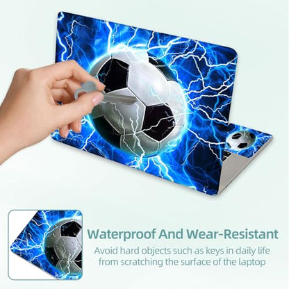 Universal Laptop Skin Decal, 3-Piece Vinyl Protector for 12 13 14 15.6" Notebook, Waterproof Anti-Scratch, Easy Trim & Bubble-Free Finish, Soccer Ball on Blue Lightning - color: Soccer Ball on Blue Lightning