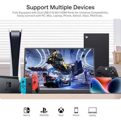 Yxk Portable Monitor 14 Inch 1200P 60Hz IPS HDR Ultra-Slim Travel Monitor with Dual Speakers USB-C HDMI Second Screen for Laptop PC Mac Phone Xbox PS4/5 Switch, VESA Kickstand, Zero Frame Gaming - size: 14