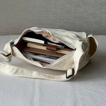 Large Canvas Messenger Bag with Multiple Pockets for Men and Women, Crossbody Shoulder Tote Hobo Laptop Bag - color: 7 - White