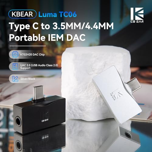2026 Latest KBEAR TC06 USB C DAC with Headphone Amplifier, Portable Mini DAC Amp with 3.5mm 4.4mm Output, HIFI Hi-Res USB C to 3.5mm Audio Adapter for KZ ZS10 PRO IEM,Work with PC/Laptop/Phone(Silver)