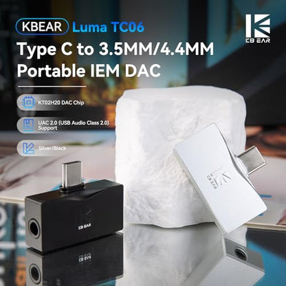 2026 Latest KBEAR TC06 USB C DAC with Headphone Amplifier, Portable Mini DAC Amp with 3.5mm 4.4mm Output, HIFI Hi-Res USB C to 3.5mm Audio Adapter for KZ ZS10 PRO IEM,Work with PC/Laptop/Phone(Silver)