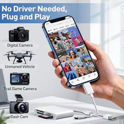 4-in-1 Memory Stick Pro Duo Adapter for iPhone/Android/PC – Lightning/USB-C/USB-A OTG Card Reader for SD/TF/MS/XD, High-Speed 480Mbps Sony Cybershot Compatible Reader, Plug & Play, No App Needed