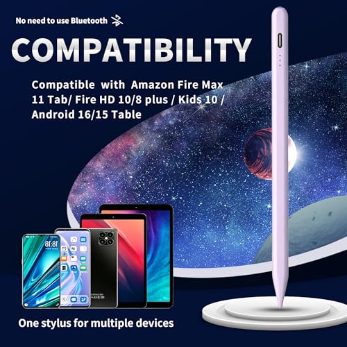 Stylus Pen Android for AMZ Tablet HD 10/Max 11 Compatible with Samsung/Lenovo,Accurate， Push-Button Switch On/Off,Long Battery Life+2Tips(NW Purple) - color: NW Purple