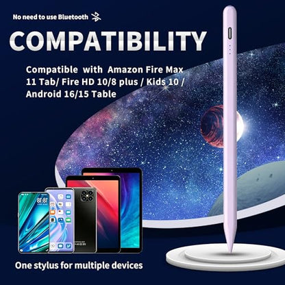 Stylus Pen Android for AMZ Tablet HD 10/Max 11 Compatible with Samsung/Lenovo,Accurate， Push-Button Switch On/Off,Long Battery Life+2Tips(NW Purple) - color: NW Purple