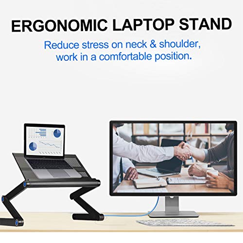 Upgraded Adjustable Aluminum Laptop Desk, with Cooling Fan, Mouse Pad, Notebook, MacBook Laptops Table Stand for Home Office, Ergonomic Lap Desk TV Bed Standing Desk