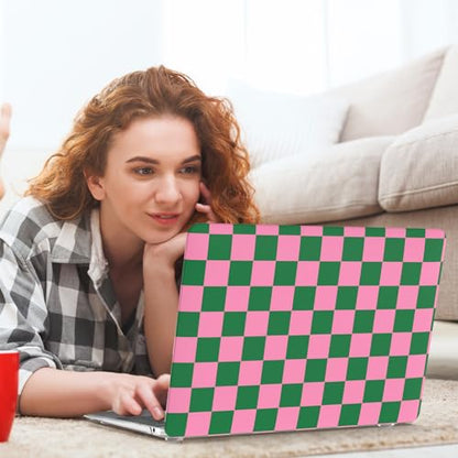 iCasso Compatible with MacBook Air 13 inch Case 2021 2020 2019 2018 Release A2337 M1 A2179 A1932 Touch ID, Plastic Hard Shell Case + Keyboard Cover + Screen Protector, Green Pink Checkered - color: Green Pink Checkered