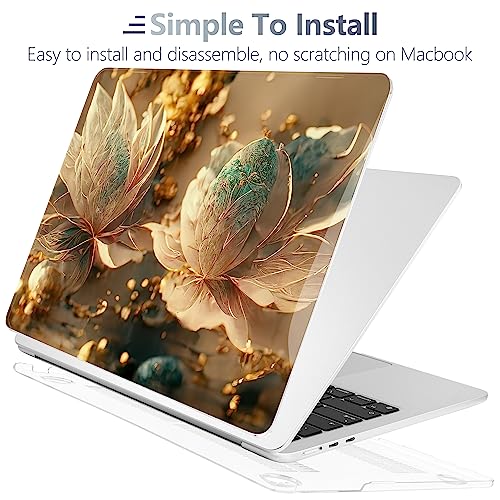 Batianda Case for MacBook Air 15" with M5 M4 M3 M2 Chip, Golden Petals | 4-in-1 Set with Warm Luminous Flowers Design, Lightweight Slim Hard Shell Protection For Women,Artists and Luxury Style Users - color: 3D flower