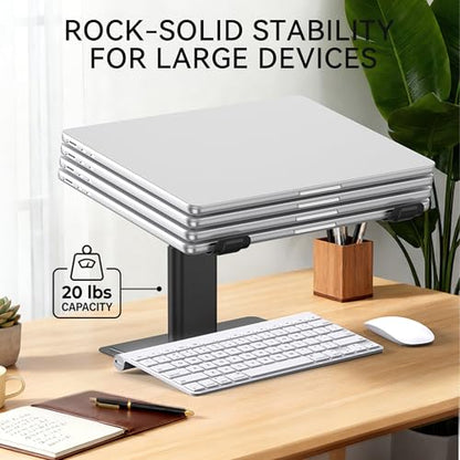 SOUNDANCE Adjustable Laptop Stand, Ergonomic Aluminum Riser for 10-17.3” Notebooks, Ventilated Metal Holder with Height Alignment for Desk Workspace, Black - color: Black
