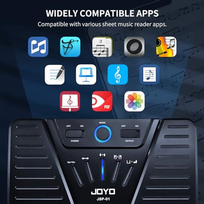 JOYO Wireless Page Turner Pedal Bluetooth Foot Switch for iPad/Tablet/Phone Works with forScore/OnSong, 5 Modes & 60H Battery with LED Indicator, Silent Non-Slip Design for Sheet Music (SP-01)