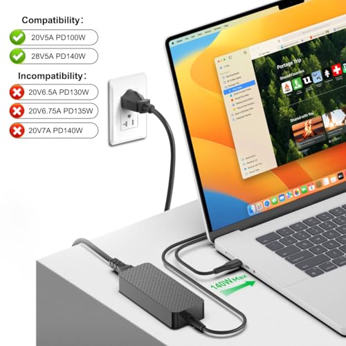 140W USB C Charger Power Adapter HKY PD3.1 GaN 28V 5A Power Supply for HP OMEN Transcend 14 Spectre x360 16" Msi Prestige 14 16 AI Studio Summit E16 AI Studio eero PoE Gateway FSP140-APDAR02 TPN-LA29