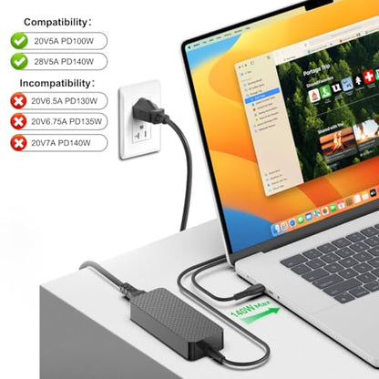 140W USB C Charger Power Adapter HKY PD3.1 GaN 28V 5A Power Supply for HP OMEN Transcend 14 Spectre x360 16" Msi Prestige 14 16 AI Studio Summit E16 AI Studio eero PoE Gateway FSP140-APDAR02 TPN-LA29