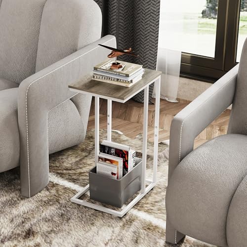 WLIVE Side Table, C Shaped End Table for Couch, Sofa and Bed, Large Desktop C Table for Living Room, Bedroom, Bedside, Creamy Greige - color: Greige