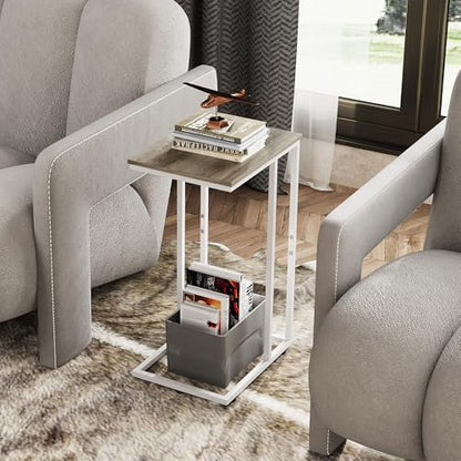 WLIVE Side Table, C Shaped End Table for Couch, Sofa and Bed, Large Desktop C Table for Living Room, Bedroom, Bedside, Creamy Greige - color: Greige