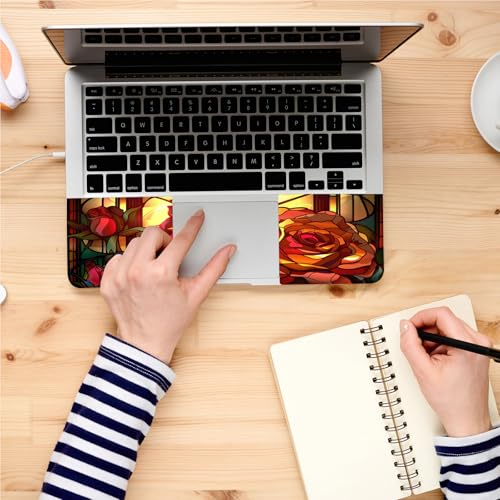 Universal Laptop Skin, DIY Cut-to-Fit Vinyl Cover Compatible with HP, Dell, Lenovo, Mac (13.3" to 15.6"), Anti-Scratch, No Residue & Bubble-Free Protective Decal Sticker, Stained Glass Red Rose - color: Stained Glass Red Rose