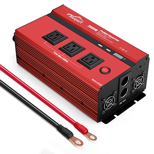2000w 12v Car Power Inverters for Vehicles Truck with USB Charging Port,12v DC to 110v AC Inverter Converter with 3 AC Outlets - color: Red, size: 2000W