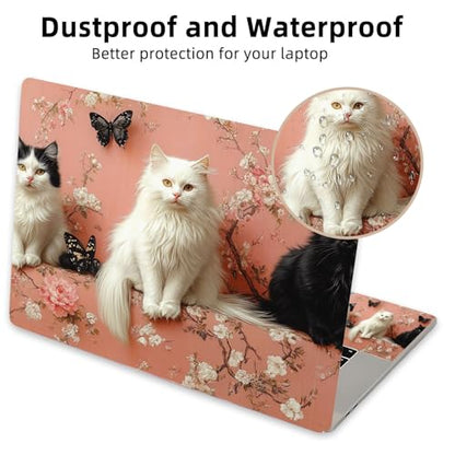 Aesthetic Laptop Skin Cover,12-15.6 Inch Universal Vinyl Sticker Decal,Waterproof Scratch-Resistant Notebook Wrap,Removable Residue-Free Protector,Floral Butterflies Cats - color: Floral Butterflies Cats