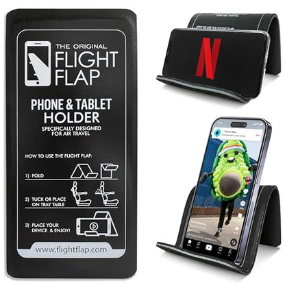 Airplane Phone Holder - Foldable Phone Stand for Plane Travel | Aluminum Build, 9 x 4.3 in. Matte Black Finish, Tabletop Mount Desk, Plane Tray Seat back, Treadmill, Fits iPhone Cell Phone - color: Black, size: Large