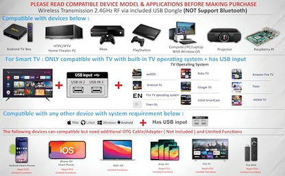 Wireless Mini Handheld Smart TV Remote Keyboard Touchpad Mouse Combo Controller For Android TV Box, Smart TV, X-Box, MacOS, PC Computer Window 10 11, Raspberry Pi 2,RGB Backlit (Not Support Bluetooth)