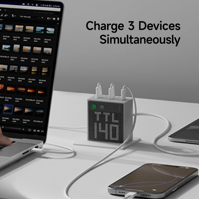 SHARGE Pixel 140 Laptop Charger 140W USB C GaN Charger 3-Port with Smart Dot-Matrix Display PD3.1 Fast Charging for MacBook Pro, iPhone 17 Galaxy S26 (Black) - color: Black