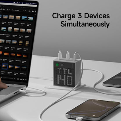 SHARGE Pixel 140 Laptop Charger 140W USB C GaN Charger 3-Port with Smart Dot-Matrix Display PD3.1 Fast Charging for MacBook Pro, iPhone 17 Galaxy S26 (Black) - color: Black