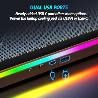 AIMIUZI Gaming Laptop Cooling Pad, Laptop Cooler with 15 Quiet Fans for 12-17.3 Inch Notebook, Slim Portable Laptop Cooling Stand with 7 Height Adjustable, 2 USB Ports, Phone Stand