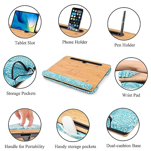 Lap Desk,Fits up to 15.6 inch Laptop Bed Table Computer with Soft Pillow and Storage Bag,Gaming Tray and Writing Tray on Bed for Home Office(2-Beige) - color: 2-beige