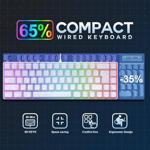 Snpurdiri 65% Wired Gaming Keyboard, 68 Keys RGB Backlit Ultra-Compact Small Gaming Keyboard, for PC/Mac Gamer, Typist, Travel, Easy to Carry on Business Trip White - color: white