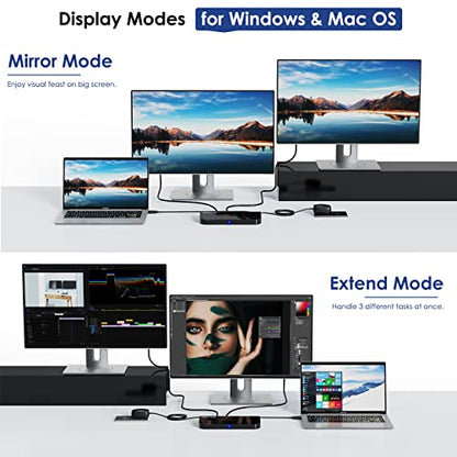 WAVLINK USB Laptop Docking Station Dual Monitors, DisplayLink Laptop Dock for M1-M5 Mac/MacBook Neo, Windows, ChromeOS(HDMI & HDMI/DVI, 6xUSB Ports, LAN, Audio) - color: Black