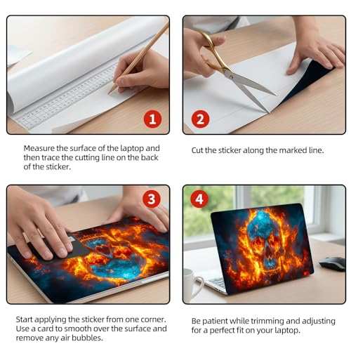 Universal Laptop Skin Sticker Decal, 12"-15.6" Aesthetic Vinyl Wrap, Flaming Skull Fire Waterproof Notebook Cover Art Protector for MacBook HP Dell Lenovo, Fits 13" 14" 15" 15.6" - color: Flaming Skull Fire