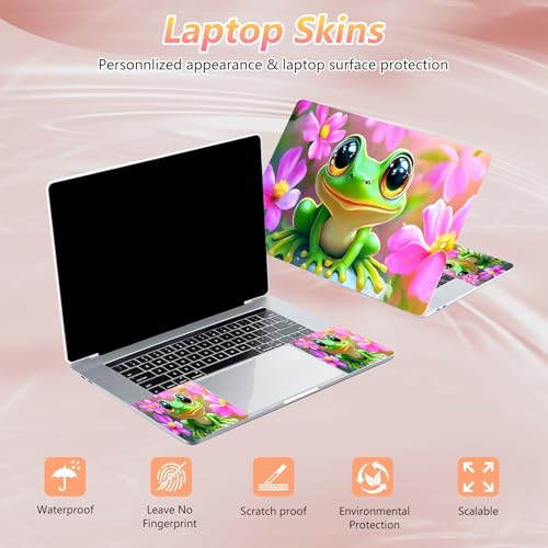 Laptop Skin Sticker Decal 12" 13" 13.3" 14" 15" 15.6",Waterproof Scratch Resistant Vinyl,Reusable Easy to Apply,for MacBook HP Dell Notebooks Netbooks Laptop,2 Wrist Pads,Flower Cute Frog - color: Flower Cute Frog