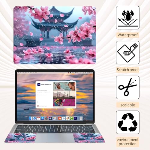 15.6 Inch Laptop Skin Sticker, Reusable Vinyl Cover Protector with 2 Wrist Pad Skins, Removable Waterproof Scratch-Resistant for 12-15.6 Inch Laptop Notebook,Cherry Blossoms - color: Cherry Blossoms
