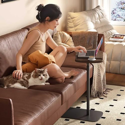 Hospital Bed Tablet Holder Adjustable Height and Angle Sofa Side Table Space-Saving C-Shaped Overbed Table with Stop for Living Room, Bedroom, Hospital(Black) - color: Black