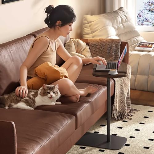 Hospital Bed Tablet Holder Adjustable Height and Angle Sofa Side Table Space-Saving C-Shaped Overbed Table with Stop for Living Room, Bedroom, Hospital(Black) - color: Black