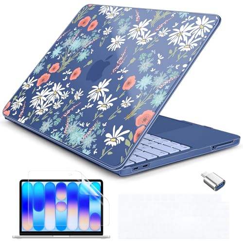 Batianda Case for MacBook Neo 13 Inch 2026 Model A3404, Daisy Meadow | 4-in-1 Laptop Accessories Bundle with Daisy Floral Design, Ultra Slim Hard Shell for Girls, Students and Soft Style Users - color: Cute White Flower