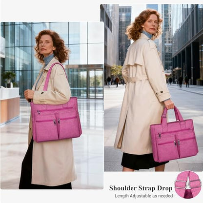 VOLGANIK ROCK Canvas Tote Bag Waterproof Nylon Multi Pocket Shoulder Bags Laptop Work Bag Teacher Purse Handbag for Women Men - color: Pink 2