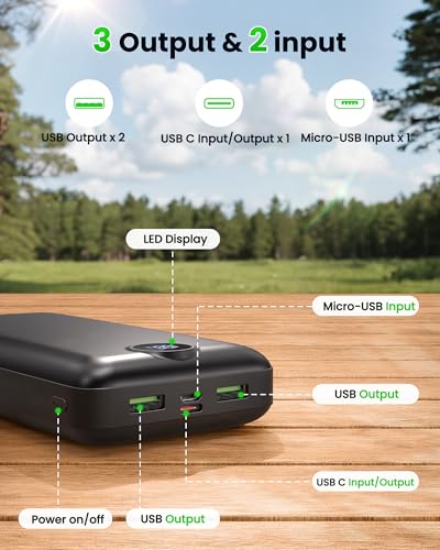 Portable Charger Power Bank 50000mAh 22.5W Fast Charging USB C Battery Bank External Battery Pack Digital Display Phone Charger with 3 Output & 2 Input for iPhone 17/16/15/14/13/12, Samsung etc Black - color: Black