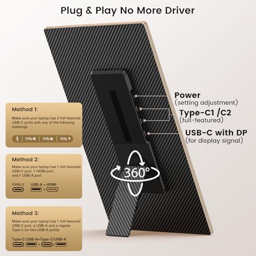 Laptop Extender 15.6-inch, 1080P FHD Portable Monitor with 120% sRGB, 235Rotation Detachable Screen, Plug & Play, Triple Screen Laptop Monitor Extender Compatible with Windows, Mac, Chrome