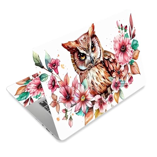 Laptop Skin Sticker Decal for 12 13 13.3 14 15 15.6 in, Universal Vinyl Waterresistant Protector Cover for Notebook PC Netbook, Computer Decor for Women Girls Owl & Flower - color: Owl & Flower