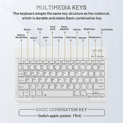 Bluetooth Keyboard and Mouse Combo Rechargeable Portable Wireless Keyboard Mouse Set for Apple iPad iPhone iOS 13 and Above Samsung Tablet Phone Smartphone Android Windows (10 inch White) - color: white
