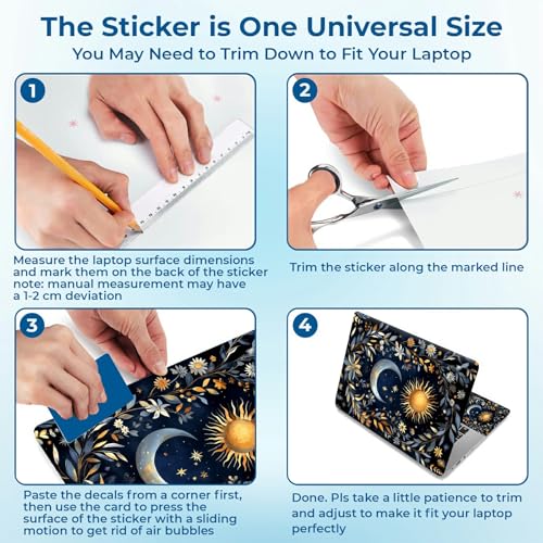 Reusable Universal Laptop Skin Sticker, Cut to Fit for 11.6–15.6 Inch Laptops, Waterproof Protective Film, No-Residue - Celestial Sun Moon Wreath - color: Celestial Sun Moon Wreath
