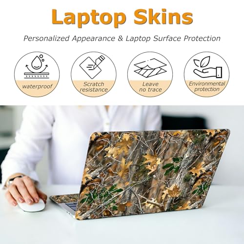 Universal Laptop Skin Sticker with 2 Wrist Pad Decals, 3-Piece Removable Vinyl Laptop Cover, Camouflage Tree Waterproof Anti-Scratch, Easy-Trim Fit for 13.3" 14" 15.6" Laptops - color: Camouflage Tree