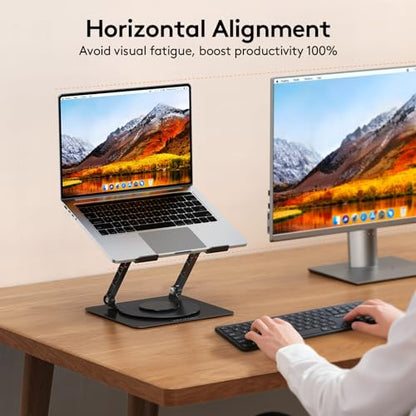 TECKNET Laptop Stand for Desk - 360° Rotating Base, Ergonomic Foldable Computer Stand for Laptop Riser, Height Adjustable, Compatible with MacBook Pro, Dell XPS, HP, and All Laptops 10-17" (Black) - color: Black