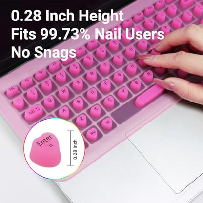 Long Nail Keyboard Stickers & Cover for Long Nails - 119 Keys Set, Fits 15-17 Inch Laptops, Portable Plastic Storage Case, Ideal Gift (HotPink) - color: HotPink