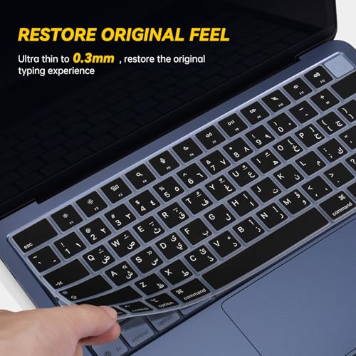Arabic Silicone Keyboard Cover Skin Compatible with 2026 13 inch Apple MacBook Neo 13 A3404 with A18 Pro Chip, MacBook Neo 13-inch Laptop Arabic Language Keyboard Protector - Black - color: Black-Arabic, size: MacBook Neo 13" 2026+