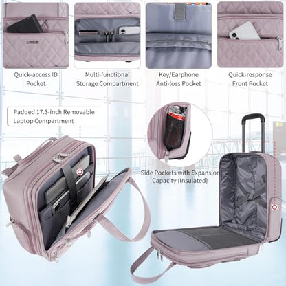 Underseat Carry On Luggage with Wheels, 17 inch Lightweight Overnight Soft Sided Personal Luggage Bag Carry-On Suitcase for Short Trip Travel Business, Pink - color: Purple Pink