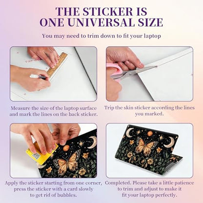 Laptop Skin Sticker Laptop Cover for 12" 13" 13.3" 14" Laptop Stickers,Reusable Skin Sticker Cover Personalized Art Waterproof & Scratch-Resistant Protector Case,Stars Moons and Butterfly - color: Stars Moons And Butterfly