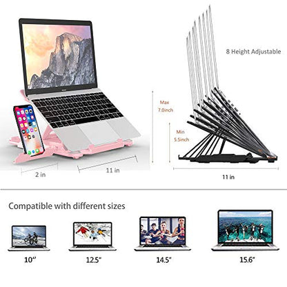 Ergonomic Adjustable Laptop Stand Riser, Portable Notebook Holder Mount for MacBook, Dell, Thinkpad & More 10-15.6" - Pink